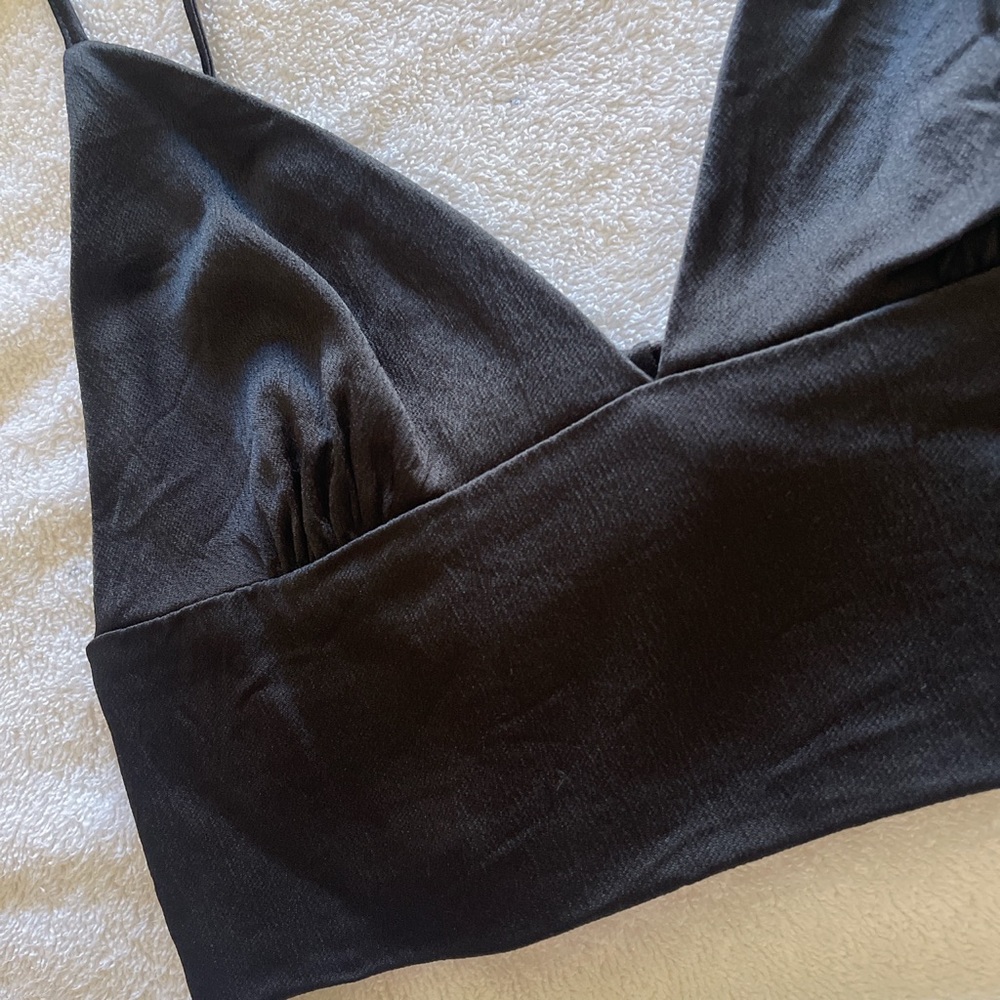Black satin crop top bralette in size Small.